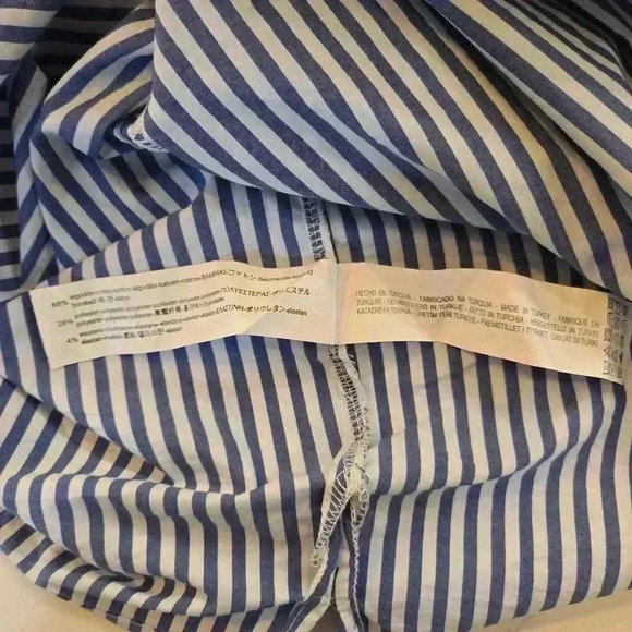 Bershka Button Down Pearl Embroidered Striped Shirt Womens Blue White Size XS - Picture 10 of 10